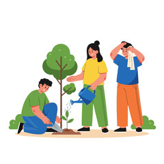 Fototapeta premium People planting tree, environmental protection, community gardening, nature conservation