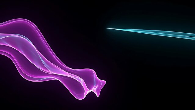 Purple and blue neon light trails on black background - Powered by Adobe