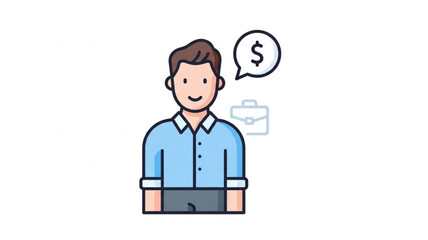 Man thinking about money and business with briefcase icon.