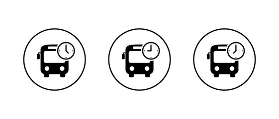 Bus schedule icon in circular outline. Public transport time symbol