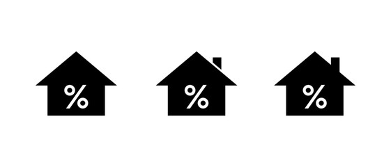 House percentage icon set. Real estate discount symbol. Mortgage interest and home property rate concept