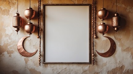 Rustic Ramadan Arch Frame with Lanterns and Crescent Decor