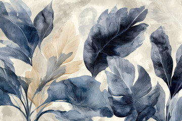 Naklejka premium Elegant Blue and Beige Leaf Pattern for Home Decor