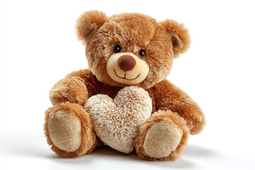 Obraz premium Cute teddy bear holding heart, perfect for Valentine's Day, expressing love, affection, and warmth for children, gifts, and romantic gestures