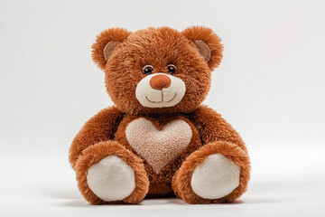 Obraz premium Adorable brown teddy bear with a heart, perfect for children's products, gifts, and expressing love with a warm, comforting presence