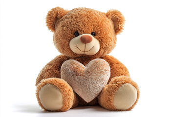Obraz premium Adorable teddy bear with heart pillow, perfect for Valentine's Day, expressing love, gifting, or warm childhood memories.