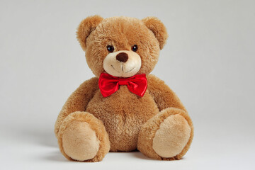 Obraz premium Adorable brown teddy bear with a bright red bow tie, perfect for children's products, gifts, and heartwarming projects