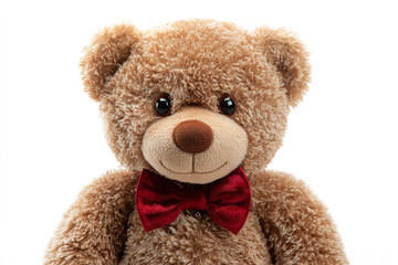 Obraz premium Adorable teddy bear with a red bow tie, perfect for childhood memories, gifts, and heartwarming designs, bringing joy and comfort.