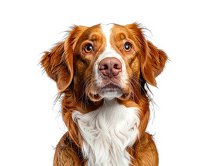 Fototapeta premium Portrait of a Nova Scotia Duck Tolling Retriever, brown and white fur, looking upwards