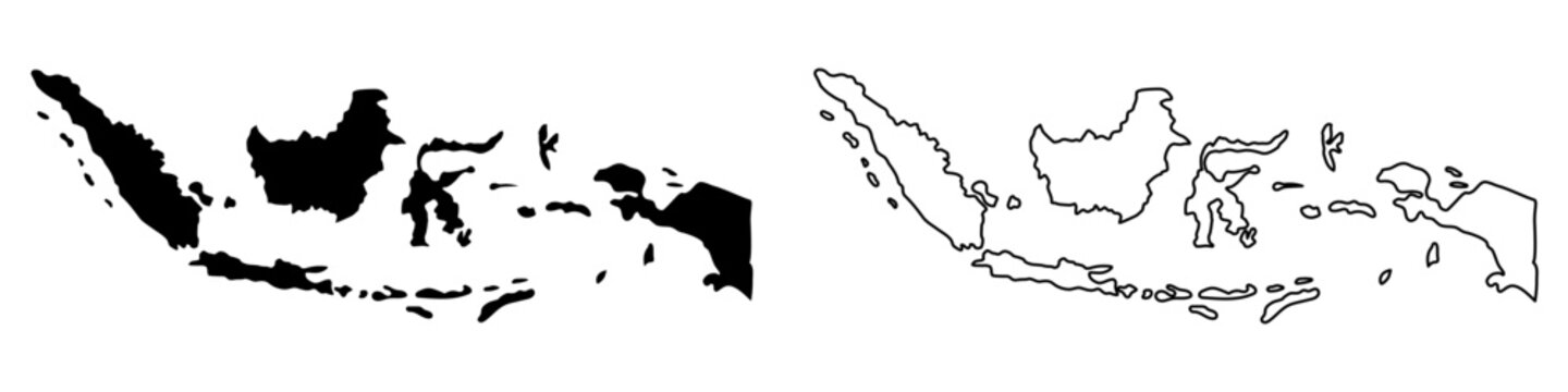 Indonesia country vector map in minimalist style. Simple black outline illustration of the country map.Indonesia silhouettes linear and black illustration. Black and white map. Vector editable	