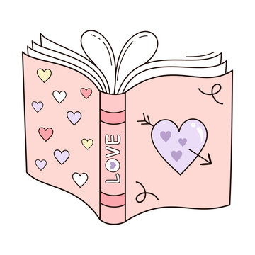Valentine bookish clipart, Romance books vector illustration, Valentines day design, Love readers sticker, Book lover gift, Romantic school aesthetic.