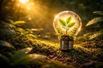 Eco light bulb with seedling renewable energy sustainability concept