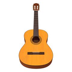 Fototapeta premium Classic wooden acoustic guitar musical instrument with brown strings isolated on a white background for professional audio and classical music concert equipment