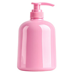Isolated pink plastic soap bottle container for liquid shampoo or cosmetic beauty care products on a white background