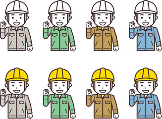 ガッツポーズをするヘルメットと作業服を着用した男性のアイコン