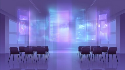 Future Corporate Training Concept with Virtual Presentation Room and Holographic Slides
