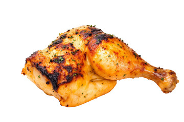 Appetizing Grilled Chicken Leg Quarter Isolated Healthy Protein Meal for Dinner Lunch Restaurant Menus Food Blogs, Isolated on White Background, PNG