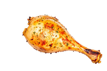 Appetizing Golden Brown Roasted Chicken Leg Isolated Seasoned Drumstick Delicious Meal Restaurant Menu Food Blog, Isolated on White Background, PNG