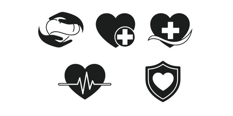 Minimal Healthcare Heart Care Silhouette Vector Icon Set with Emotional Pose Variations
