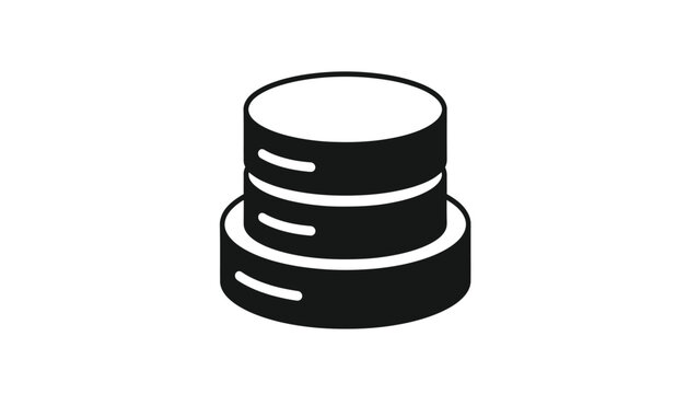 Simple black and white isometric icon representing stacked data storage servers or databases symbolizing complex information technology infrastructure concept