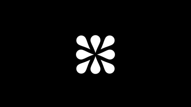 A symmetrical floral or geometric emblem consists of eight rounded petal shapes radiating from a central point to create a clean and modern decorative element within a dark digital interface