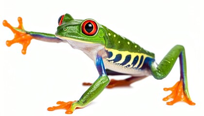 Fototapeta premium Vibrant Red-Eyed Tree Frog Isolated on White Background