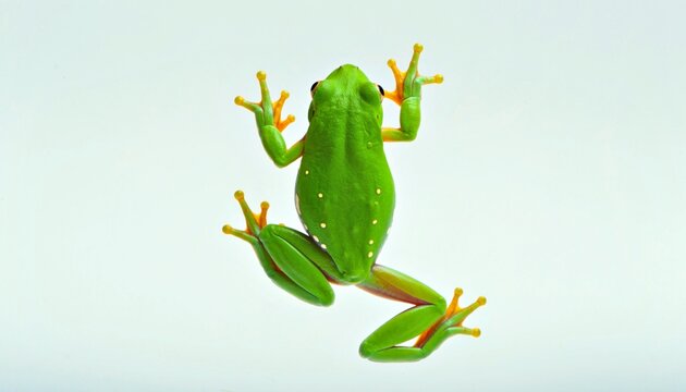 Vibrant Green Tree Frog Isolated on White Background