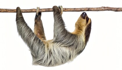 Three-toed Sloth Hanging Upside Down on Branch © coor