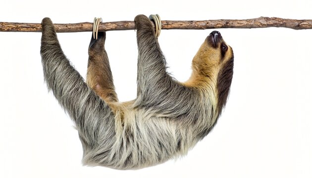 Three-toed Sloth Hanging Upside Down on Branch