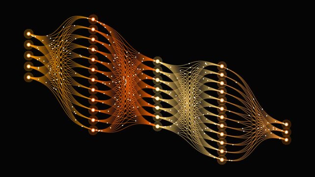 Futuristic Orange Blockchain and Data Network with Perspective Depth , Glowing Digital Nodes and Secure Connections, Abstract Technology Background for Finance and Trading Systems