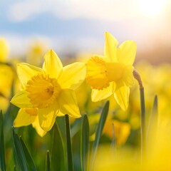 Fototapeta premium Bright yellow daffodils in a field