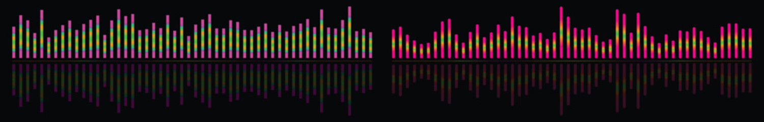 Obraz premium Modern musical frequency bars with colorful gradient and waveform visualization for audio.