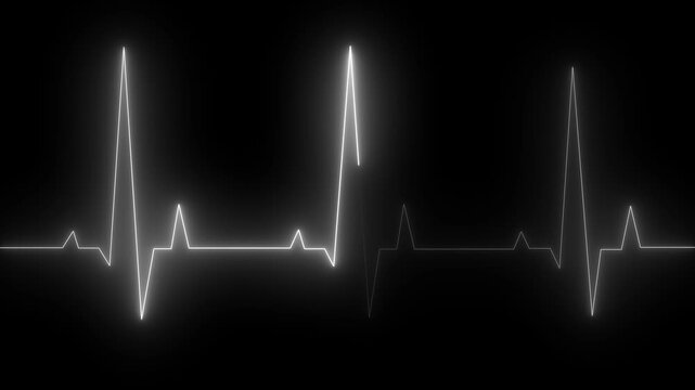 Monitoring medical check heart with EKG, ECG tools measurement. result medical lab sign. Neon Ecg heartbeat line animation. Heart bit rate icon. 4k animation.