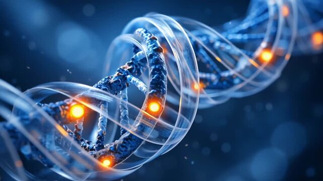 Futuristic dna strand helix bio immune medical science molecule glowing gene structure technology abstract blue macro detail future concept healthcare innovation precision research microscopic