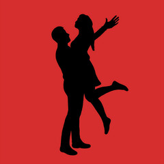 Happy Couple Hugging & Lifting Silhouette Illustration