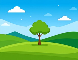 Obraz premium Cartoon-style illustration depicting a vibrant, sunny landscape scene