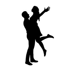 Happy Couple Hugging & Lifting Silhouette Illustration