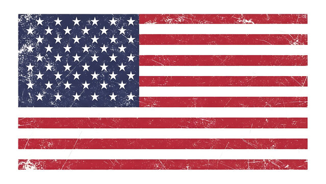 Vintage american flag with distressed texture isolated on transparent background
