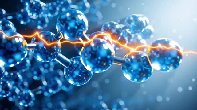 Nanotechnology molecule dna bio immune medical science technology blue atom abstract energy electric spark particle chemistry laboratory research biology structure chain innovation futuristic glowing