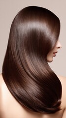 Fototapeta premium A woman with long, shiny brown hair