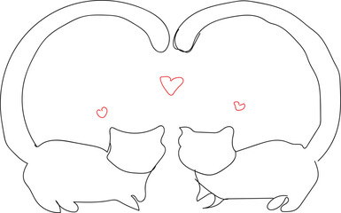 Two cartoon cats facing away from each other with hearts above them