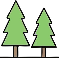 Two cartoon green trees standing side by side