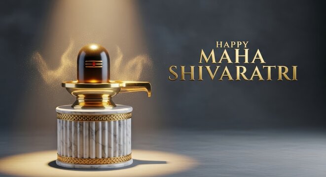 Happy maha shivaratri festival greeting with lingam and golden decorations