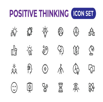 Positive Thinking White Icon Set Design