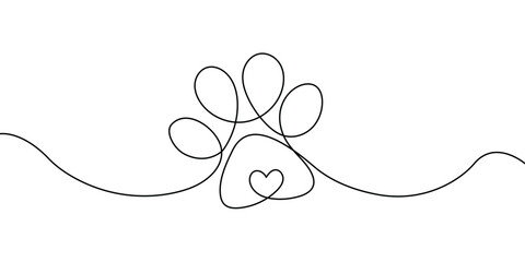 one line drawing of dog paw, cat paw, vector