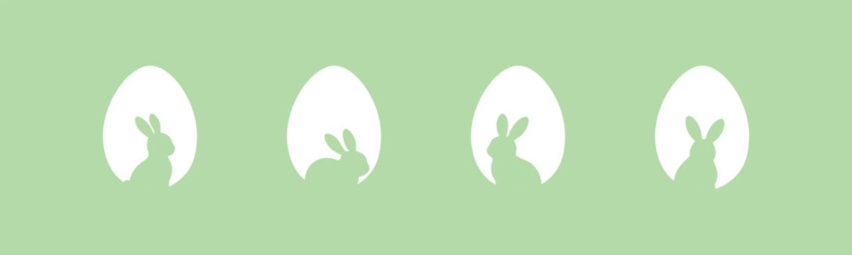 Easter egg hunt. Easter rabbit set. Bunny silhouette vector illustration. Bunny rabbit cut out on easter egg isolated on pastel background.