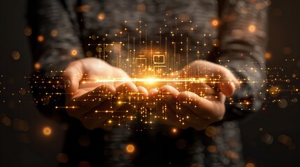 Individual showcasing a digital display of a generative ai chip technology innovation