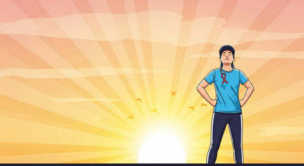 Young woman standing confidently at sunrise symbolizing hope and new beginnings perfect for motivational or fitness concepts