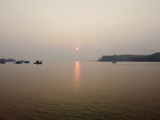 Quiet street scene with colorful colonial buildings in Panaji city Goa India
