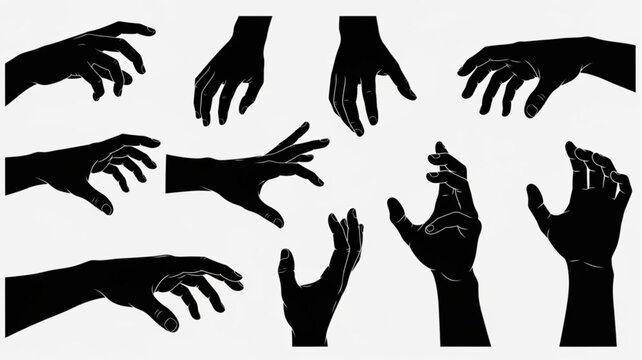 Collection of Black Hand Silhouettes Reaching Out.